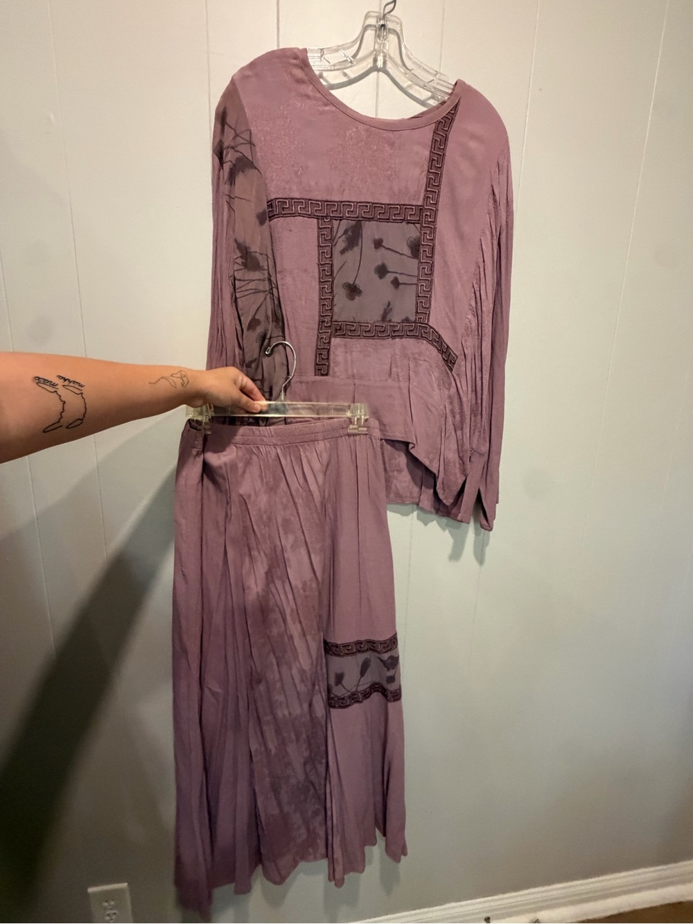 Women's Dusty Lavender Long-Sleeve Boho Dress Set